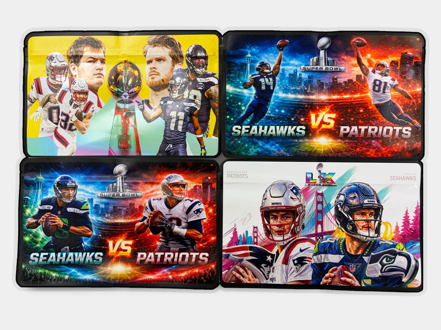 2026 Super Bowl Collection – 4 Designs Mylar Set (Duel Bag 7g Bag)