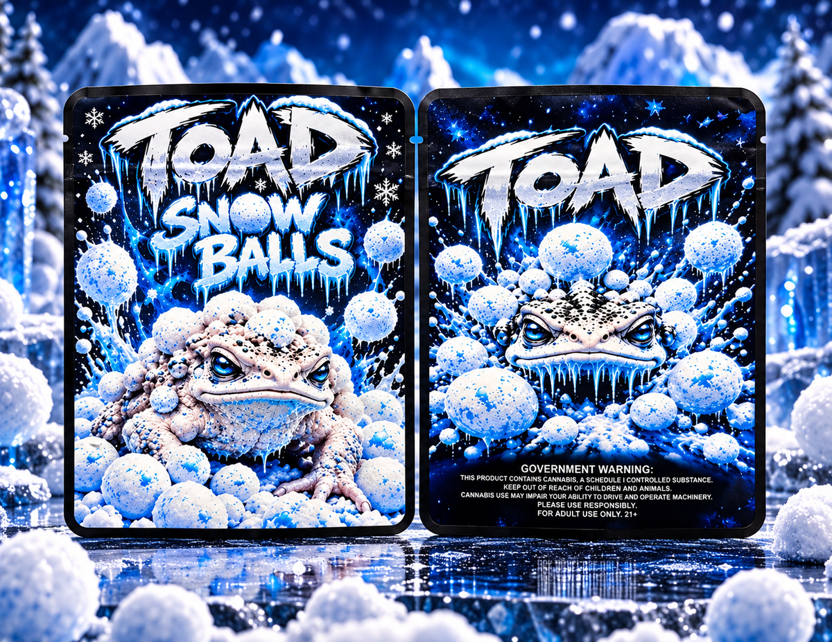 Toad Snowball Custom 3.5G Double Sided Sticker Mylar Bag