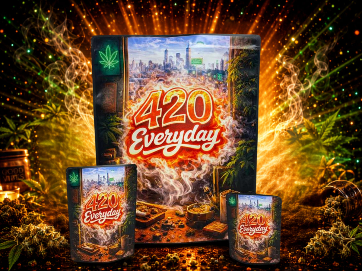 420 Everyday CUSTOM STICKER Combo Pack Mylar Bag Set – 32 (3.5g), 16 (1oz), 1 (1lb) 111