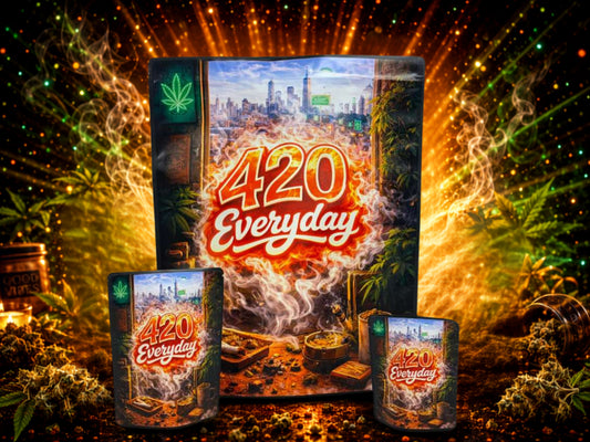 420 Everyday CUSTOM STICKER Combo Pack Mylar Bag Set – 32 (3.5g), 16 (1oz), 1 (1lb)