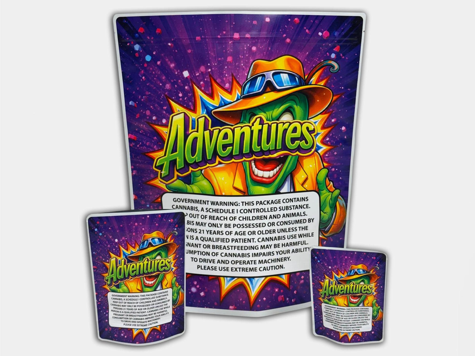 Adventures The Mask CUSTOM STICKER Combo Pack Mylar Bag Set – 32 (3.5g), 16 (1oz), 1 (1lb) 1