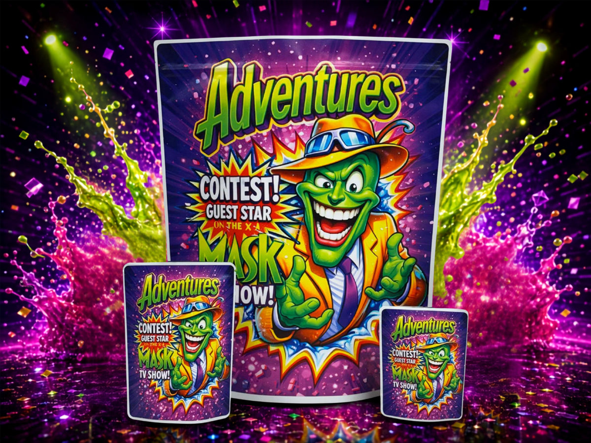  Adventures The Mask CUSTOM STICKER Combo Pack Mylar Bag Set – 32 (3.5g), 16 (1oz), 1 (1lb)11111