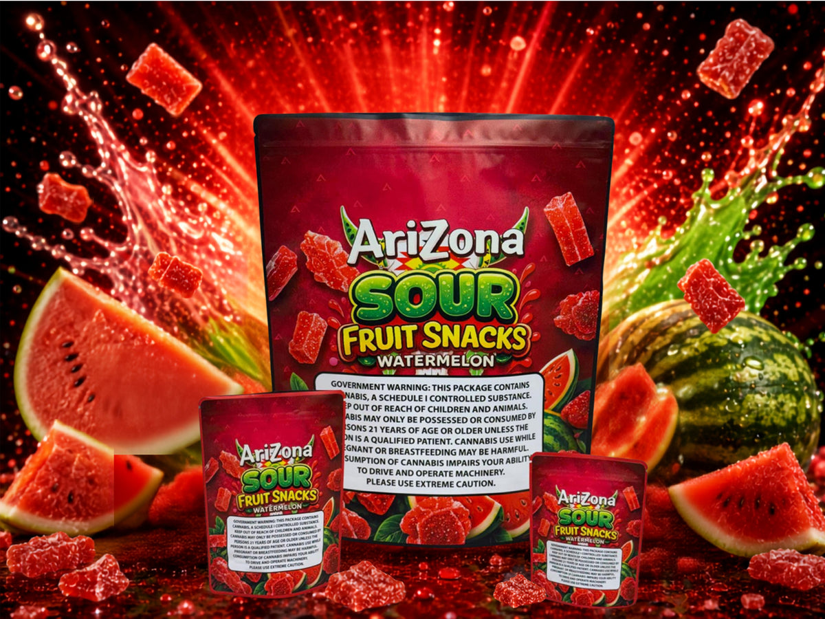  Arizona Sour Watermelon Fruit Snacks CUSTOM STICKER Combo Pack Mylar Bag Set – 32 (3.5g), 16 (1oz), 1 (1lb) 111