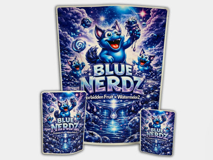 Blue Nerdz CUSTOM STICKER Combo Pack Mylar Bag Set – 32 (3.5g), 16 (1oz), 1 (1lb)
