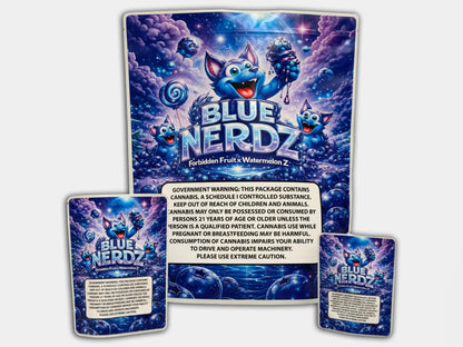 Blue Nerdz CUSTOM STICKER Combo Pack Mylar Bag Set – 32 (3.5g), 16 (1oz), 1 (1lb) 1