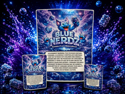 Blue Nerdz CUSTOM STICKER Combo Pack Mylar Bag Set – 32 (3.5g), 16 (1oz), 1 (1lb) 11