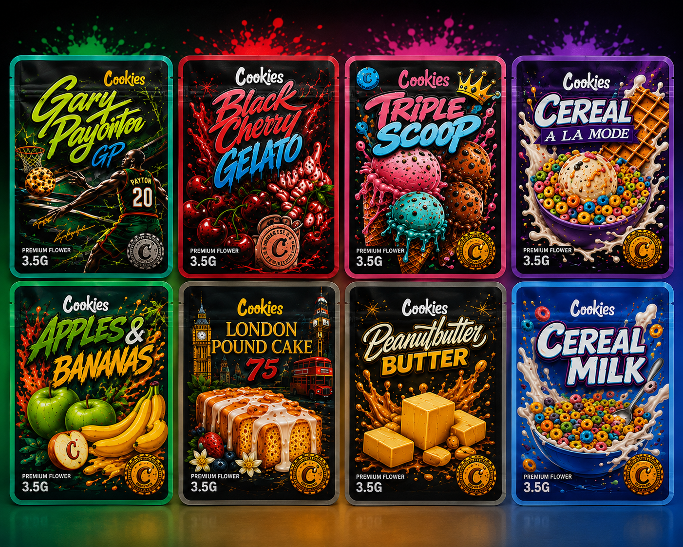 Cookies Collection New Custom Print Bags  – 8 Design Mylar Set (3.5g)