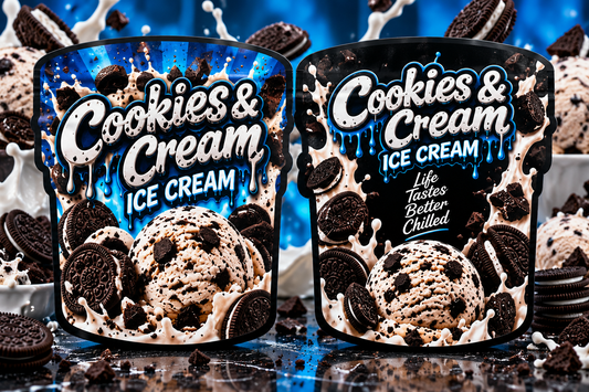 Cookies and Cream Ice Cream Custom Shaped Double Sided 3.5G Sticker Mylar Bag