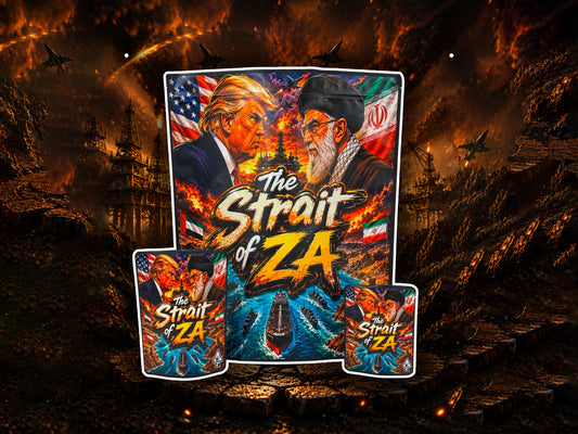 The Strait of ZA CUSTOM STICKER Combo Pack Mylar Bag Set – 32 (3.5g), 16 (1oz), 1 (1lb)