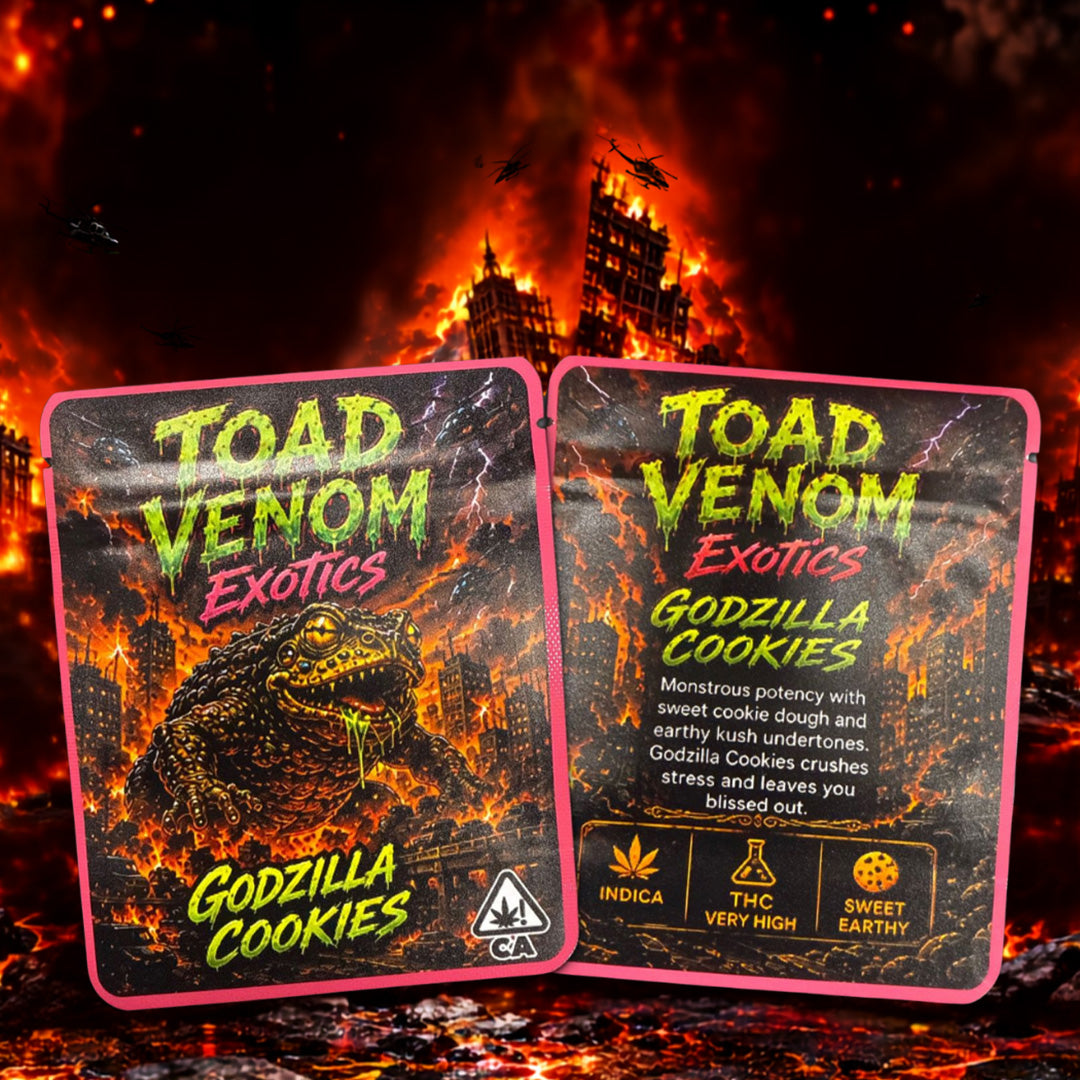 Toad Godzilla Cookies Custom 3.5G Sticker Mylar Bag