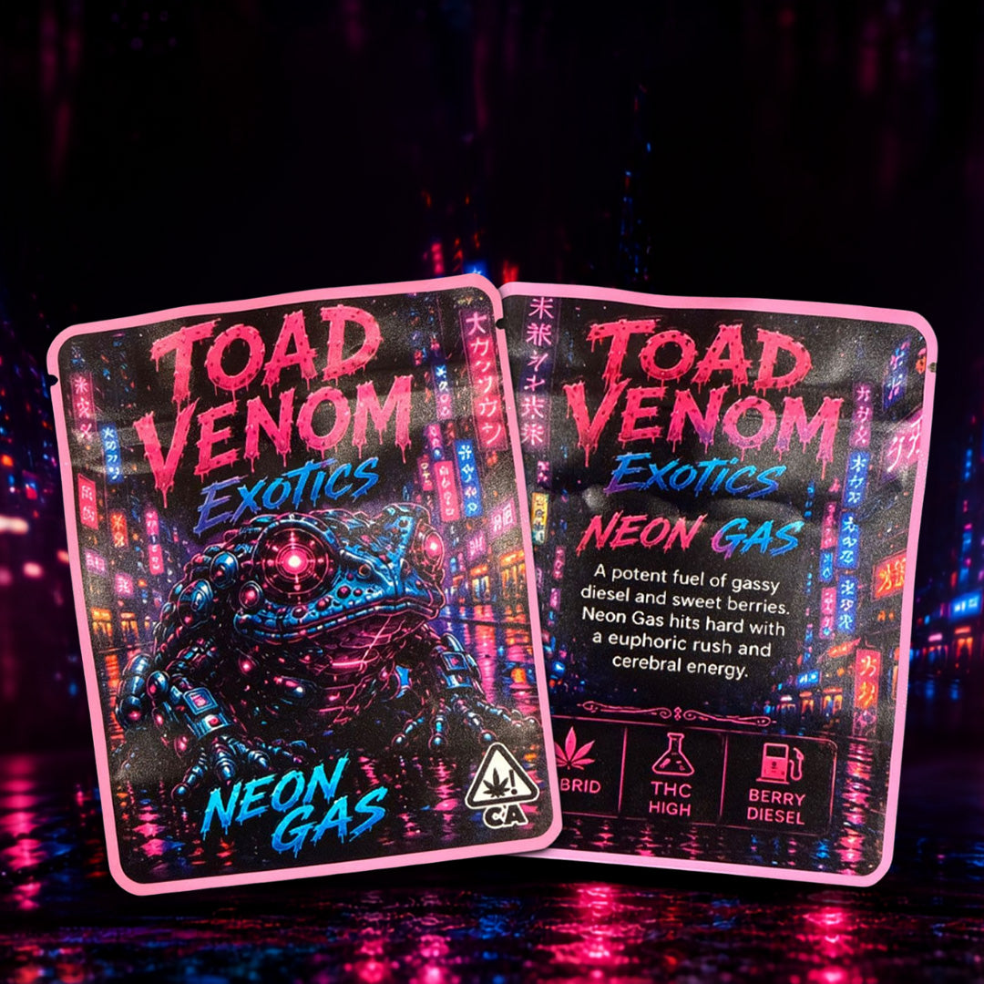 Toad Neon Gas Custom 3.5G Sticker Mylar Bag