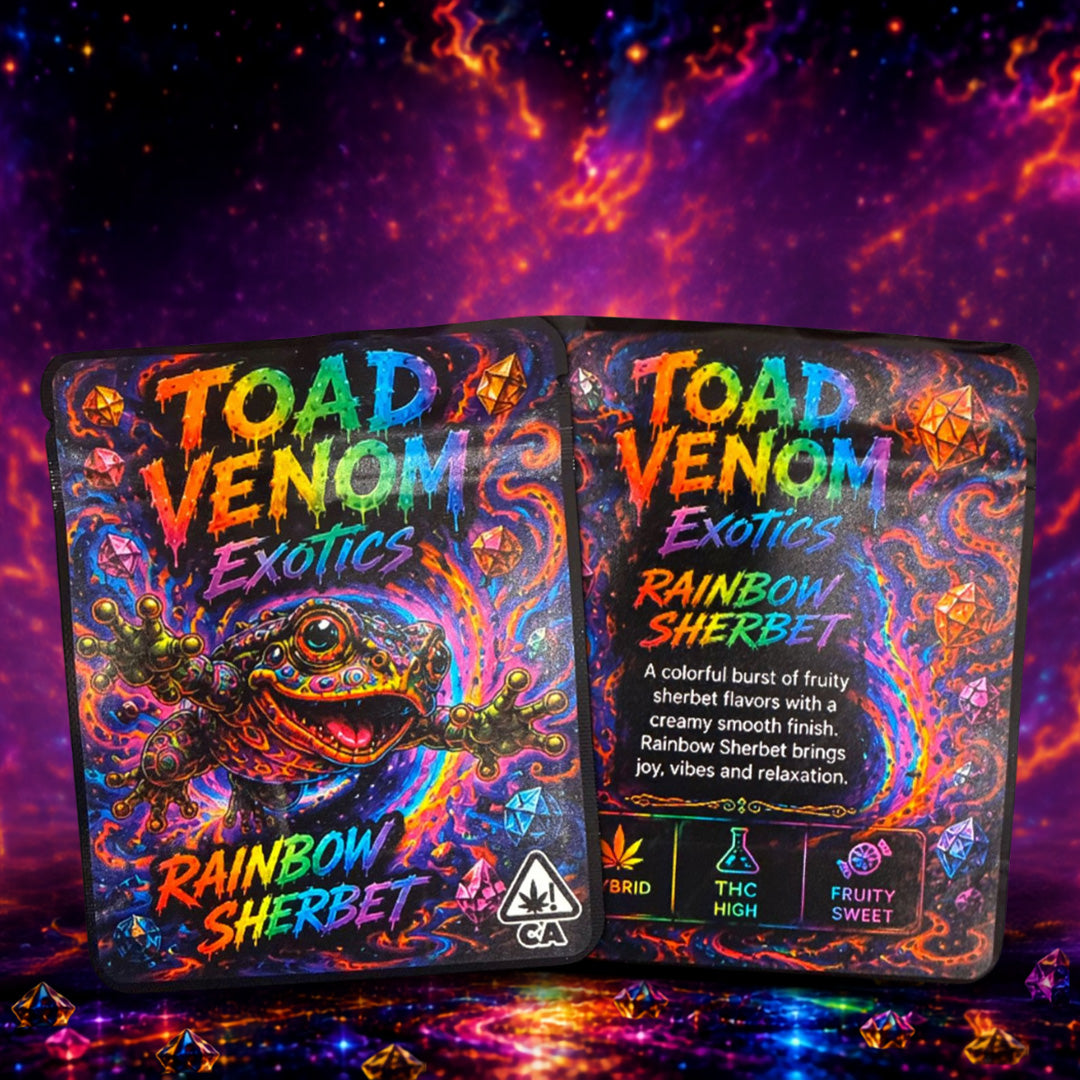 Toad Rainbow Sherbet Custom 3.5G Sticker Mylar Bag