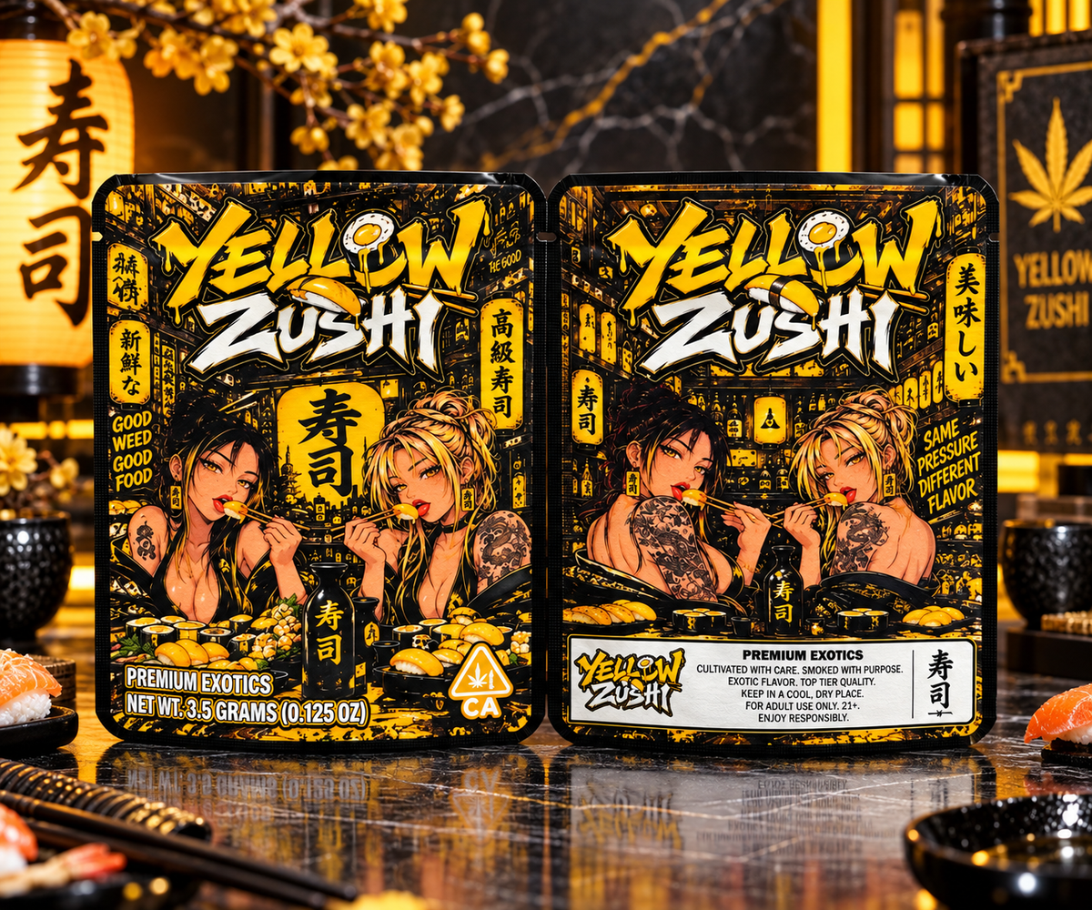 Yellow Zushi Custom 3.5G Sticker Mylar Bag